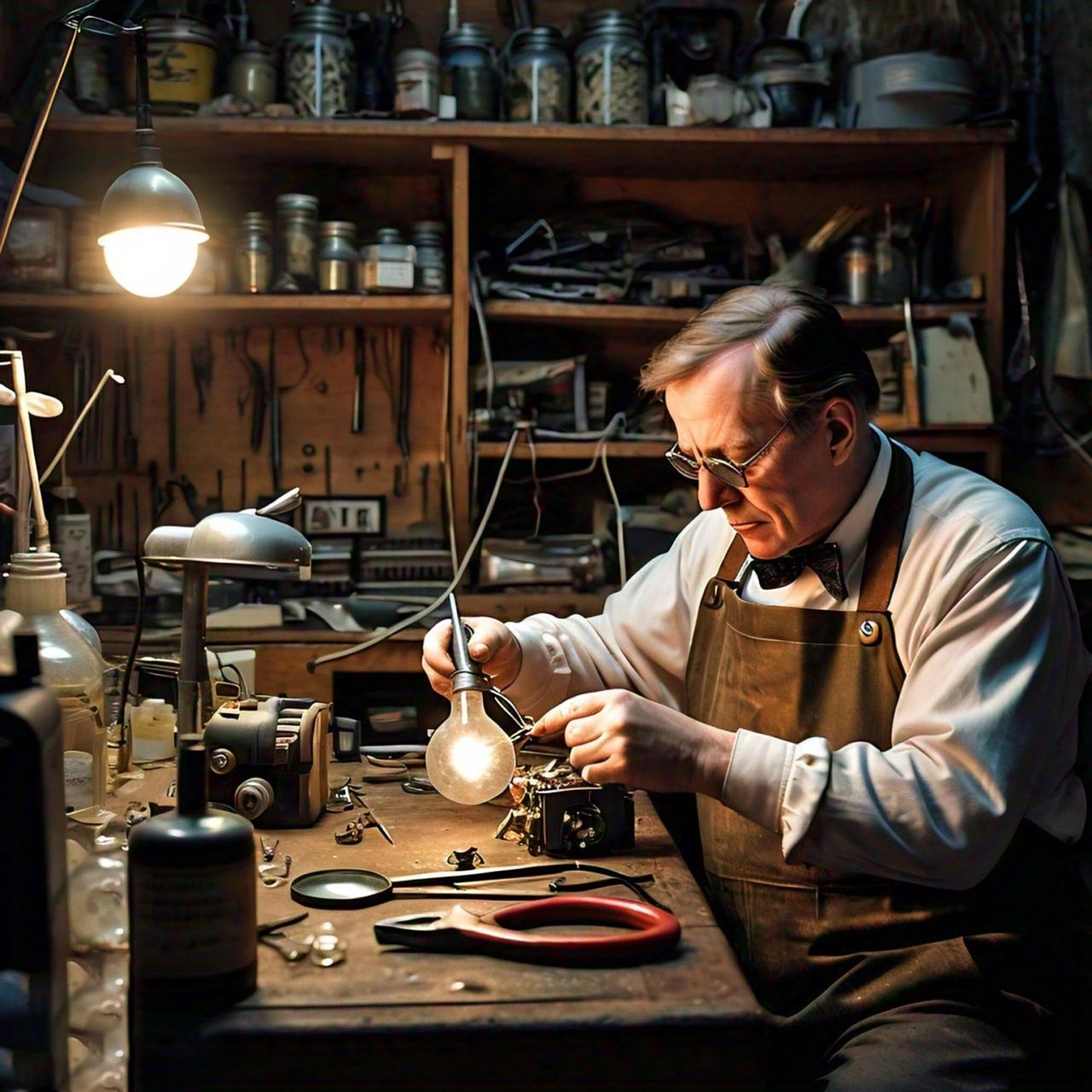 Miespuolinen keksijä keksintönsä ääressä. Kuva Pixabay.